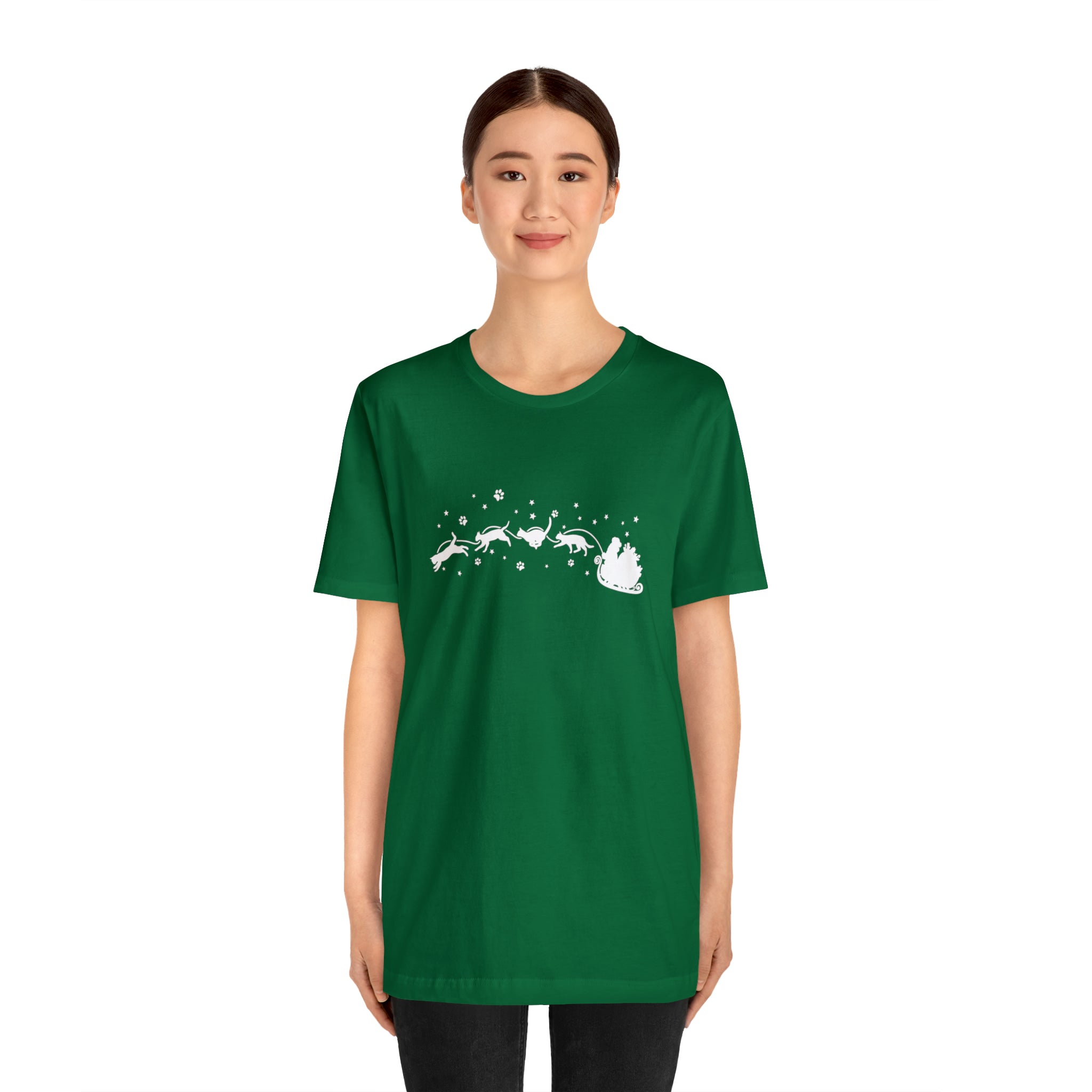 Santa's Sleigh cat t-shirt kelly green