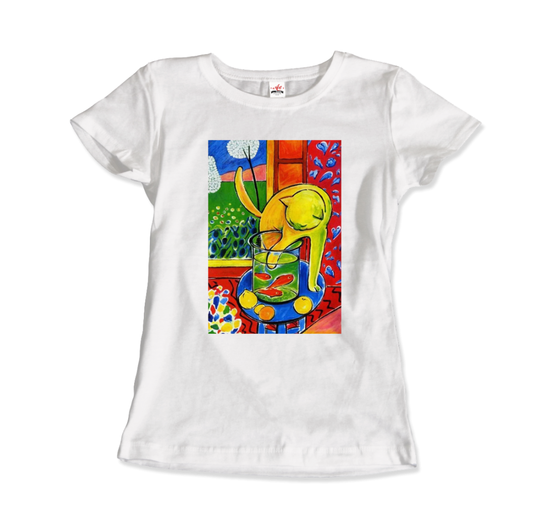 Henri Matisse the Cat With Red Fishes 1914 Artwork T-Shirt white fitted