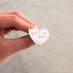 Load image into Gallery viewer, I love cats pin white detail
