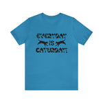 Load image into Gallery viewer, Everyday is caturday t-shirt aqua
