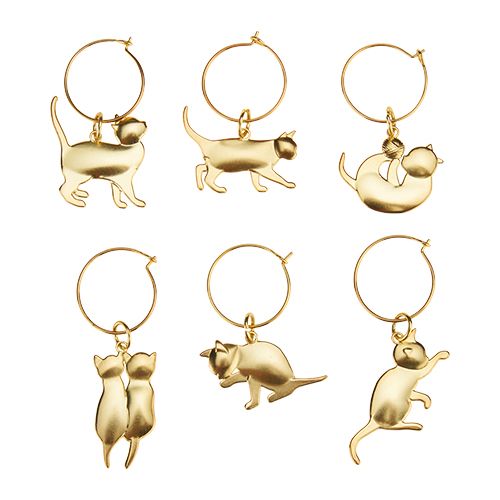 Gold cat wine charms