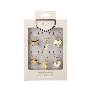 Gold cat wine charms packaged