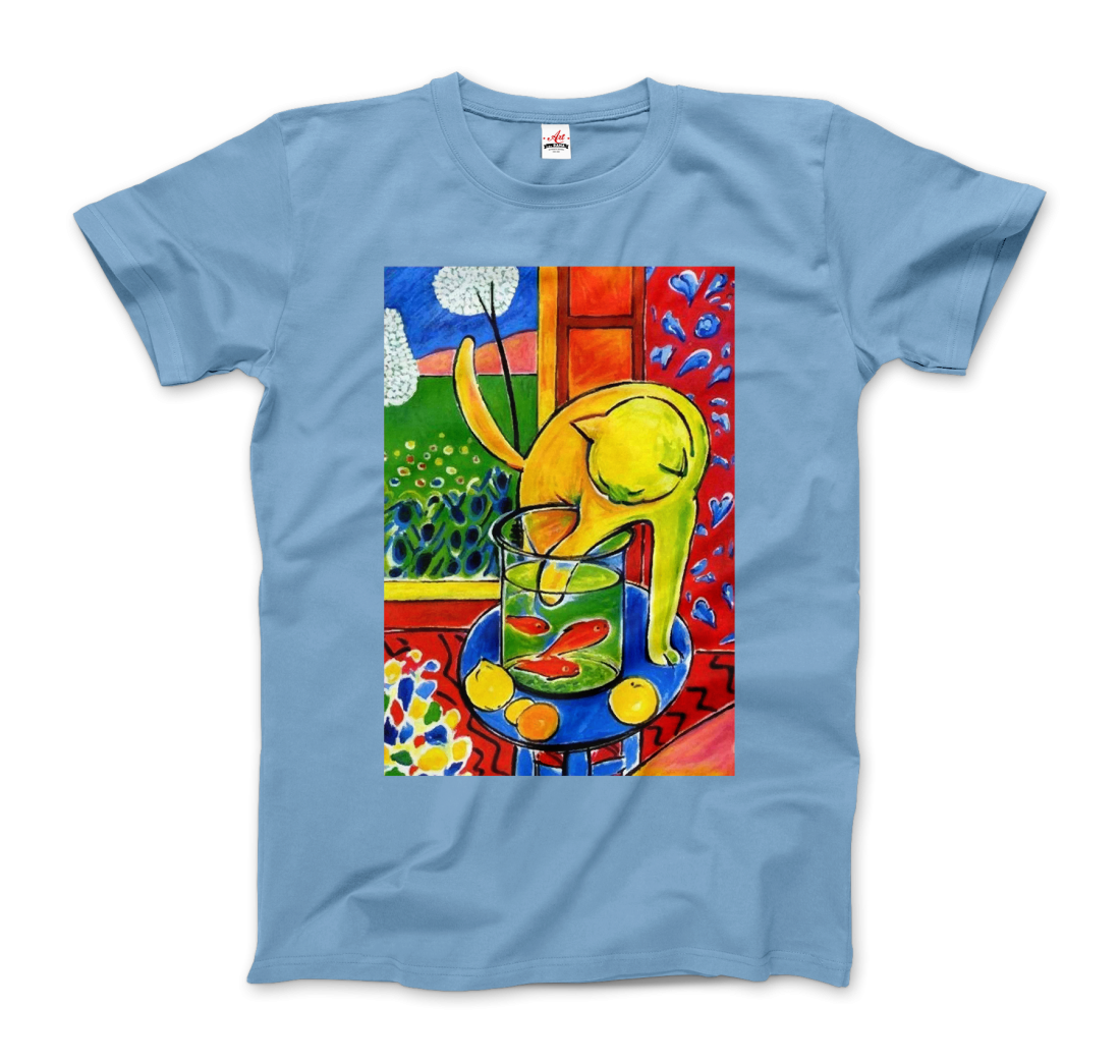 Henri Matisse the Cat With Red Fishes 1914 Artwork T-Shirt light blue 