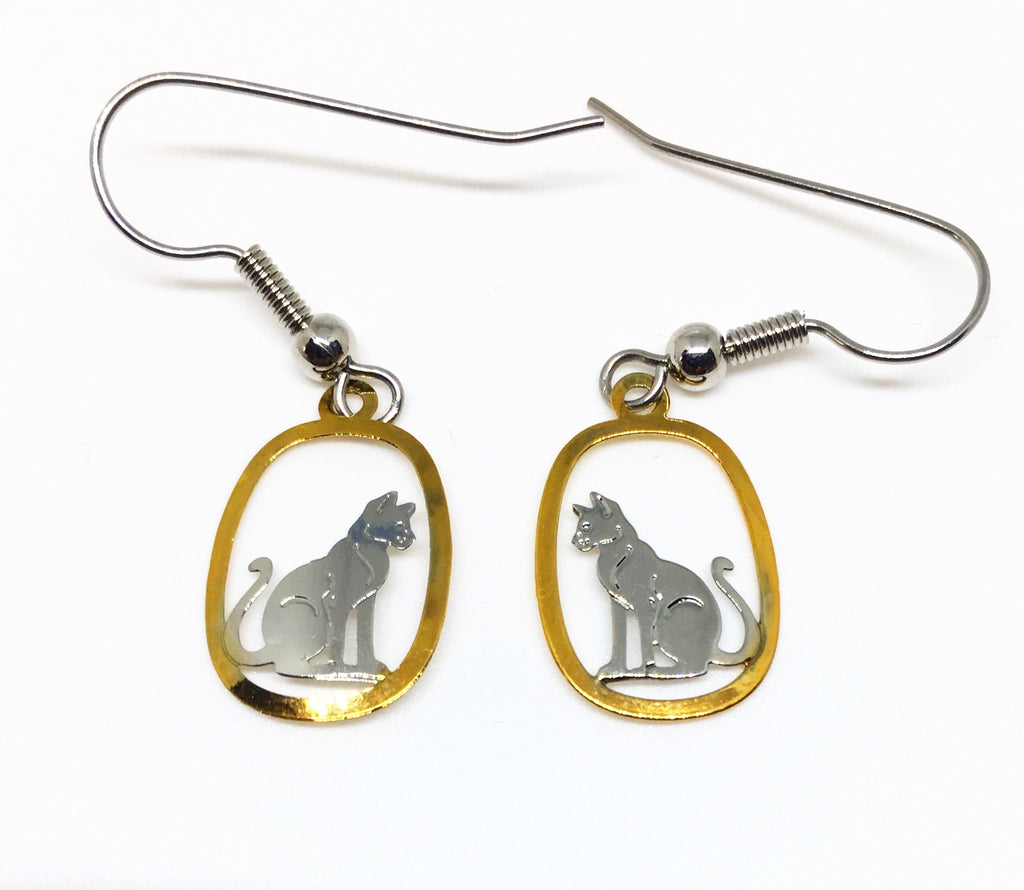 Silver and gold cat earrings