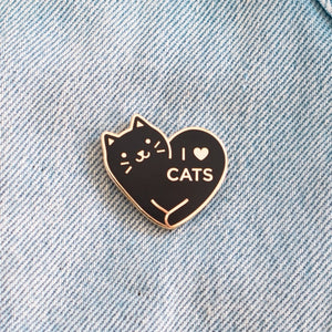 I heart cats pin black