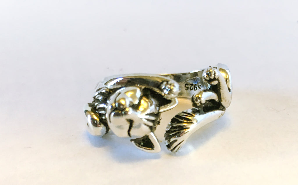 cute cat silver ring