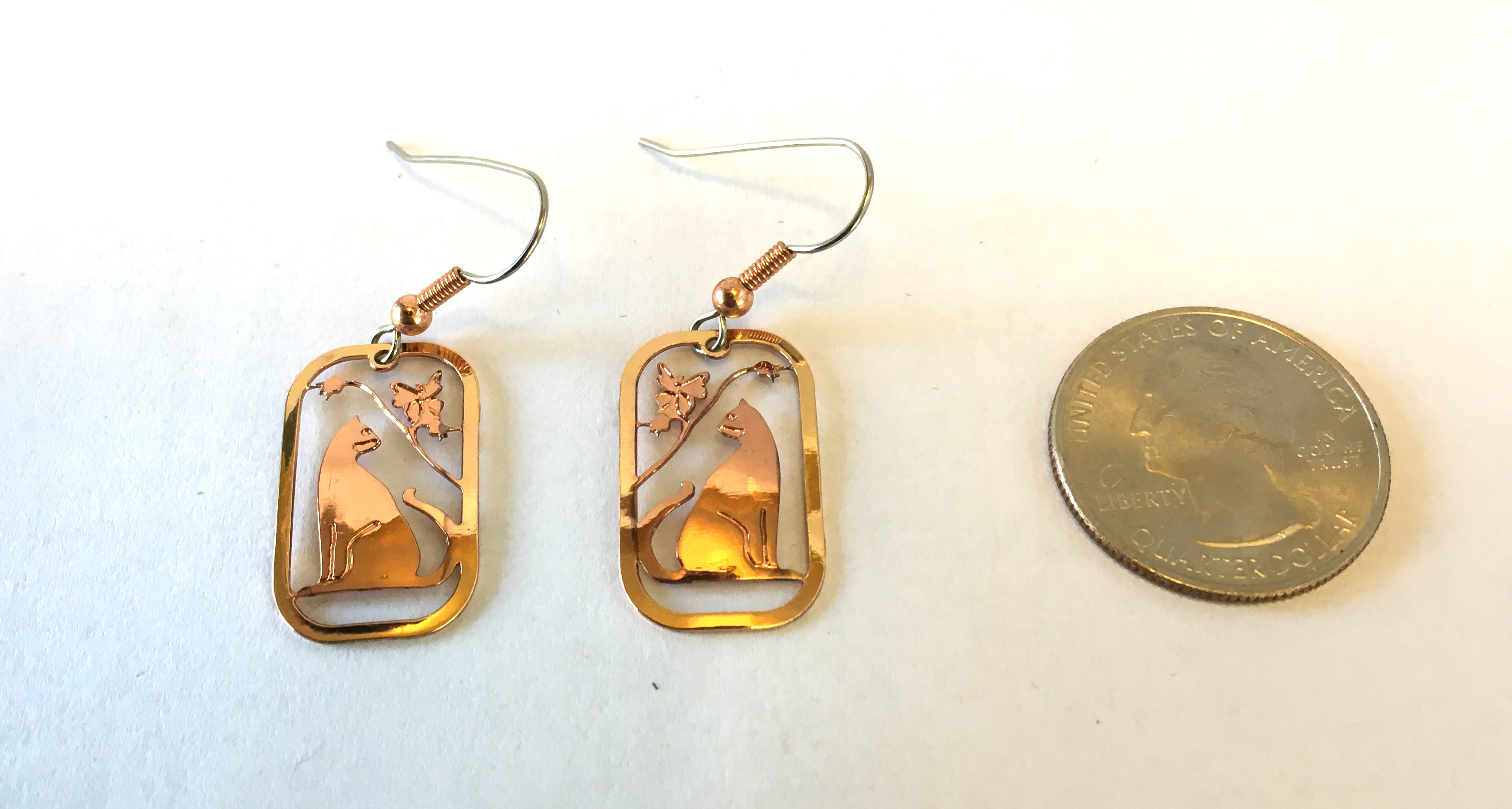 Rose gold and gold cat earrings size