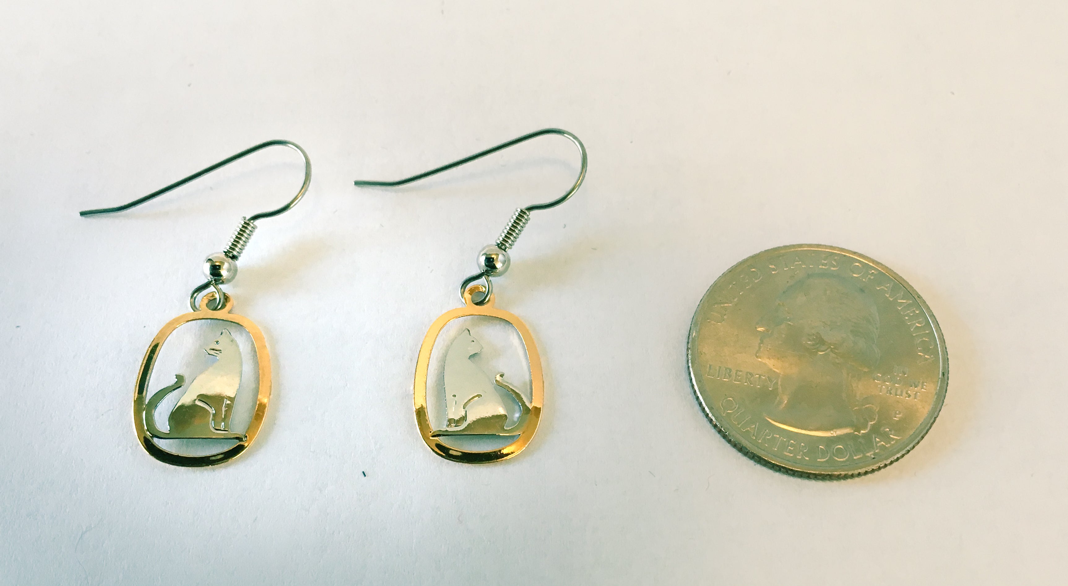 Silver and gold cat earings facing out sizing