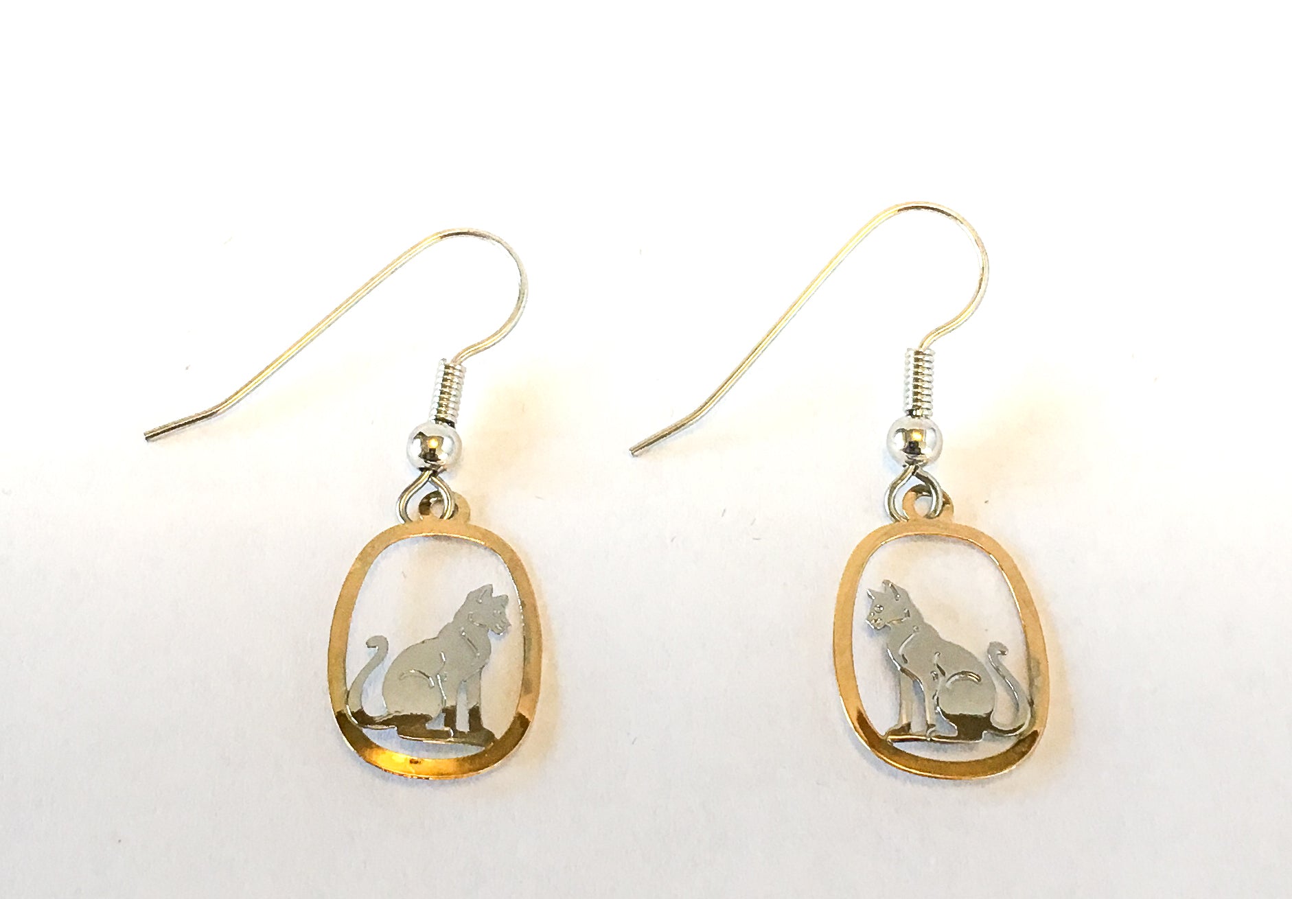 Silver and Gold cat earrings