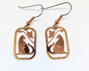 Rose Gold and Gold Cat Rectangle Earrings