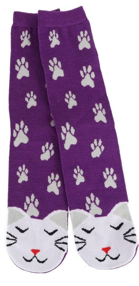 Cat Face/Paw Print Socks purple