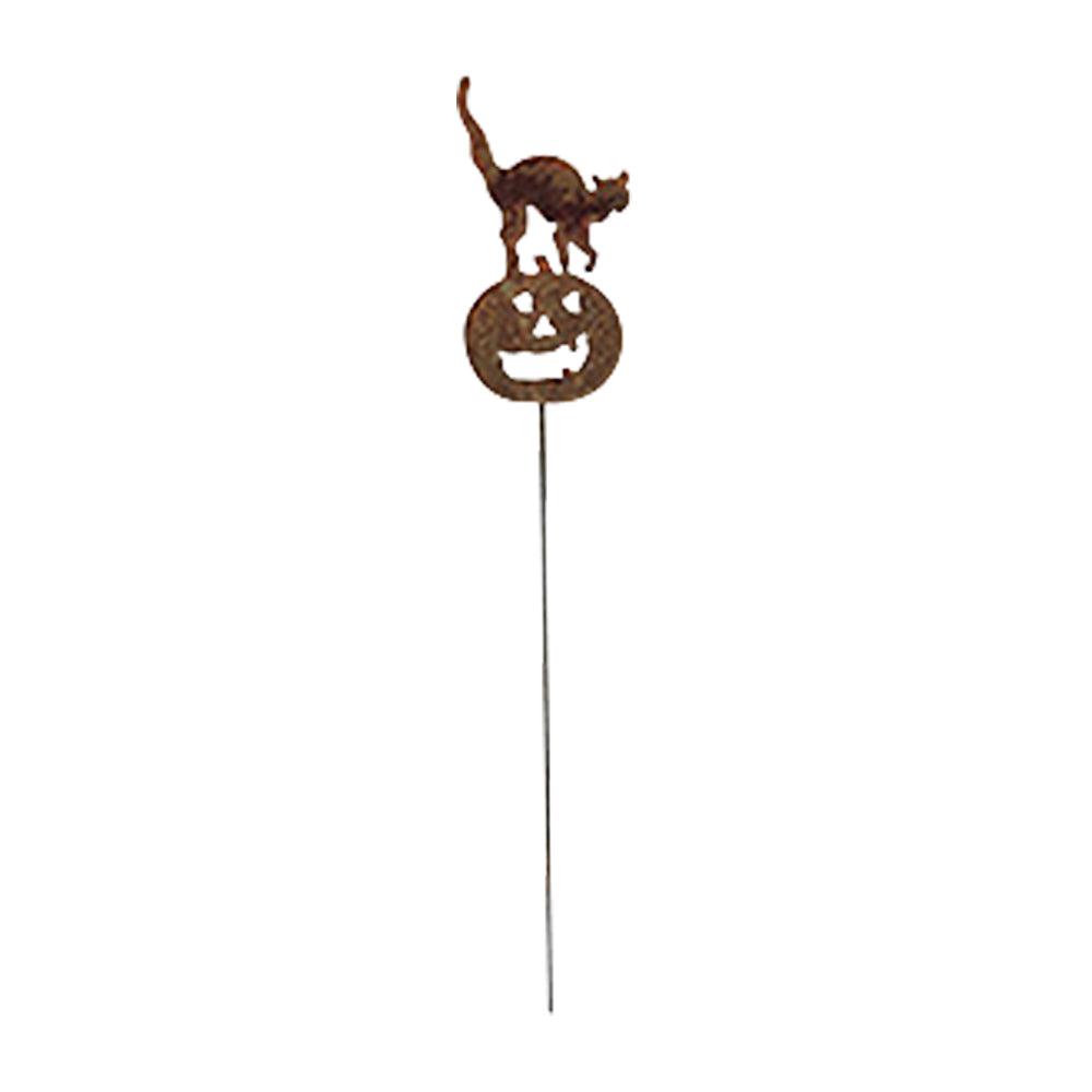 Cat and Pumpkin Rusted Garden Stake.