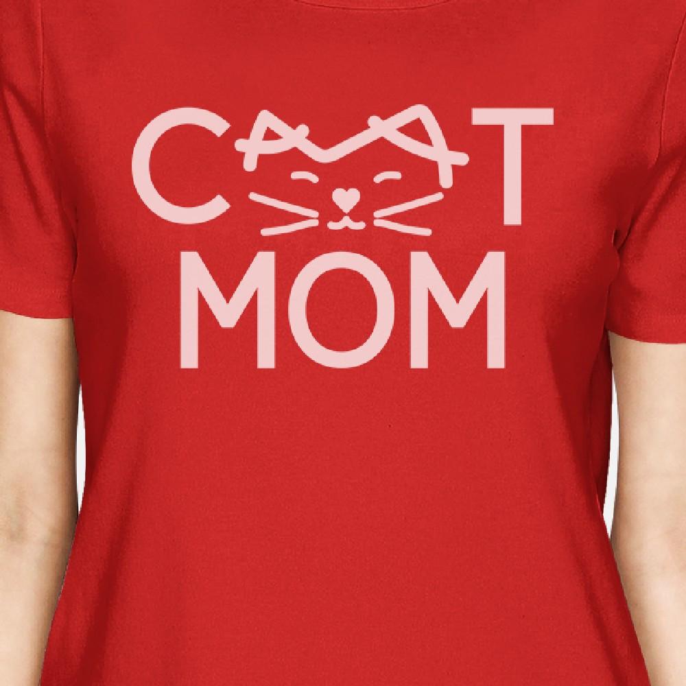 Cat Mom Women's Red Cotton T Shirt detail
