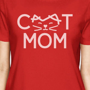 Cat Mom Women's Red Cotton T Shirt detail