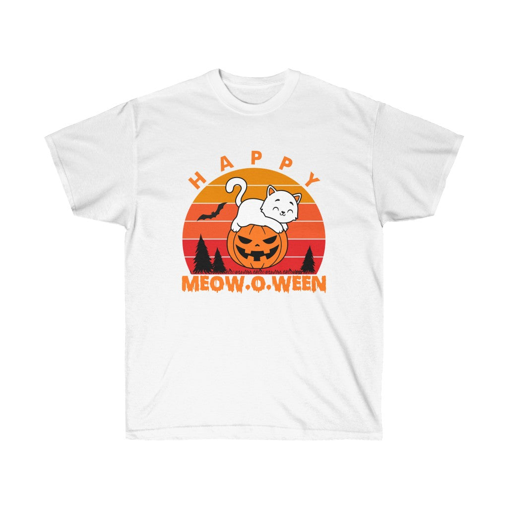 Happy Meowoween Halloween cat shirt white