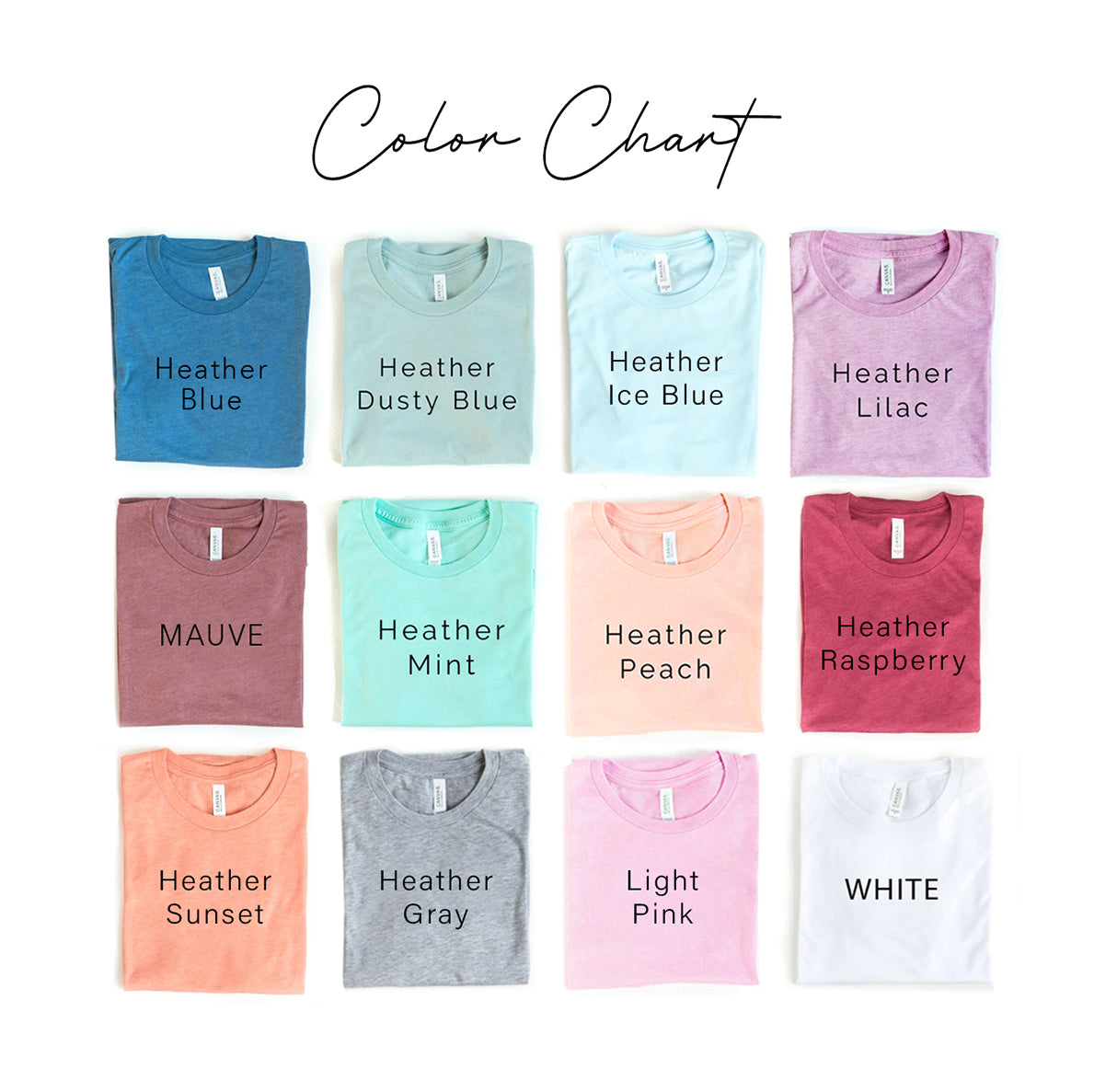 Cat t-shirt color chart