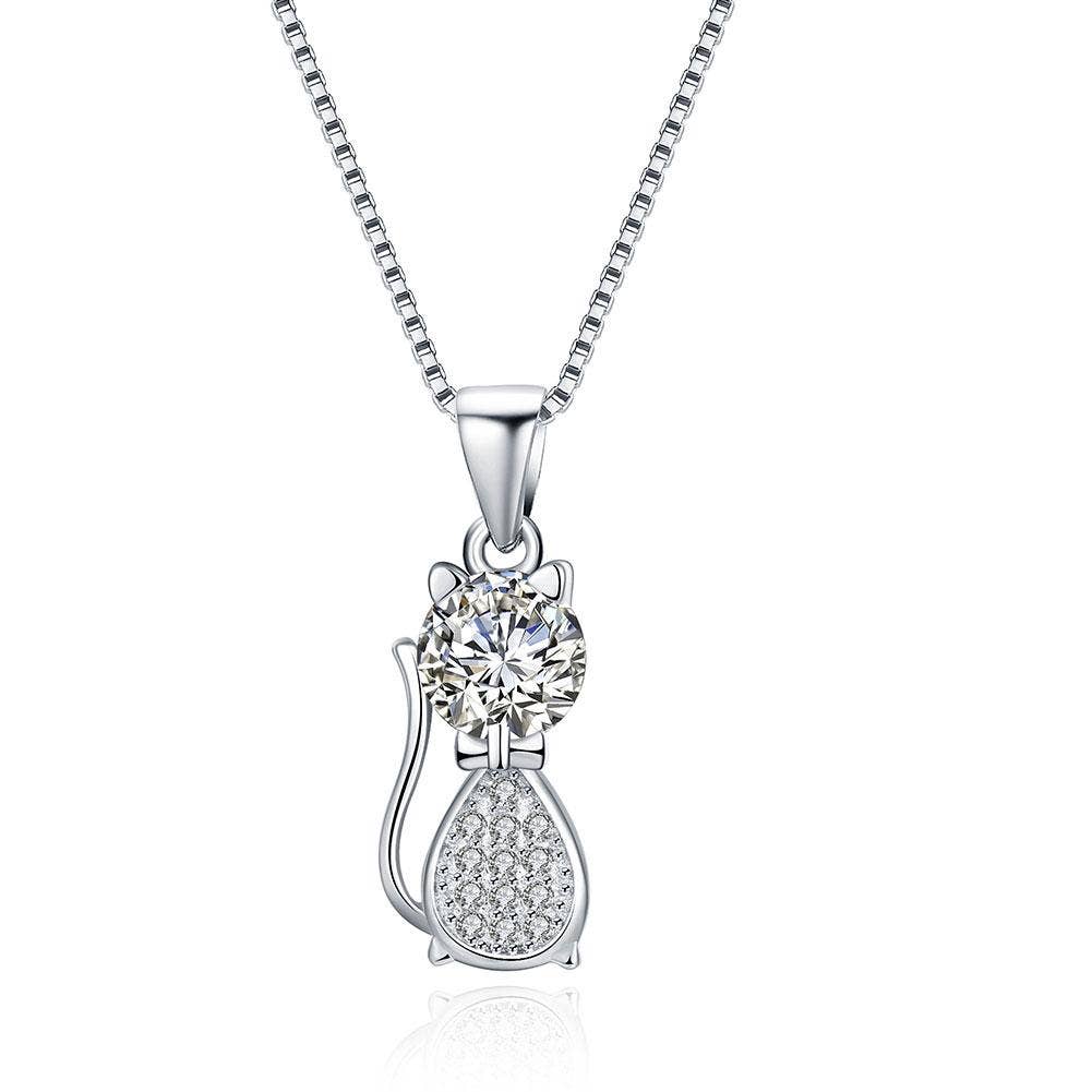 Crystal kitty necklace.