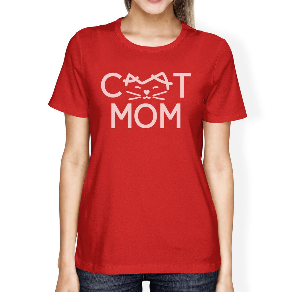 Cat Mom Women's Red Cotton T Shirt